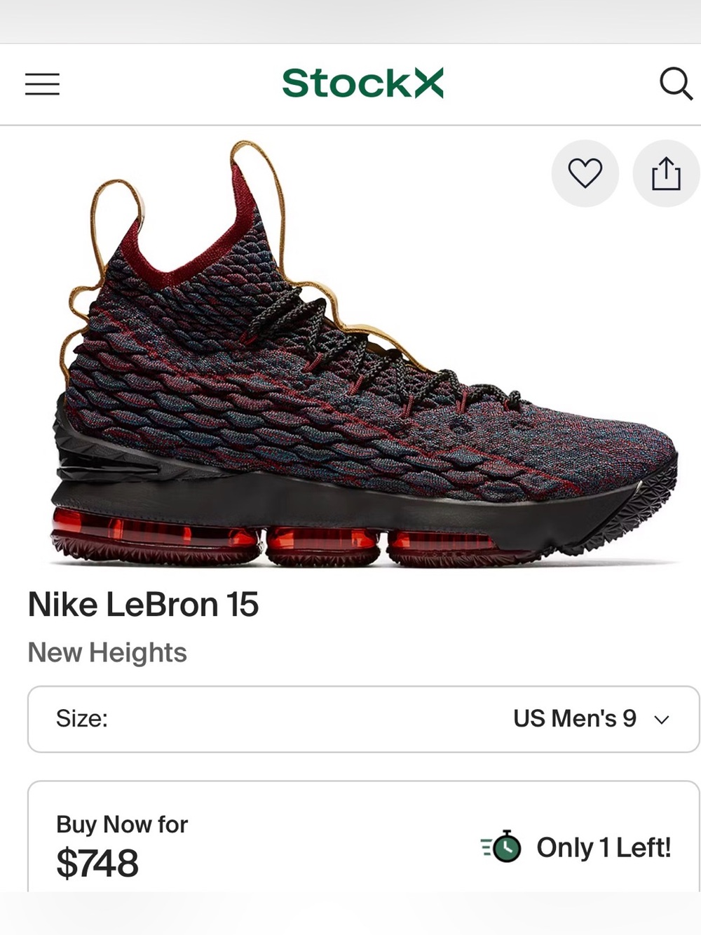 Nike LeBron 15 Men's Basketball Shoes - Black/Red/Gold | 12